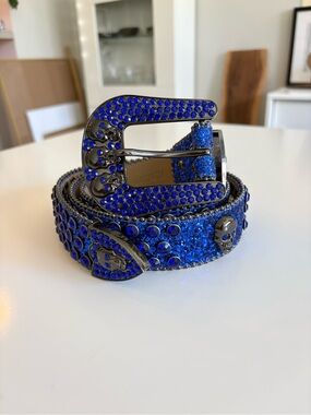 Stampede Sparkly Blue Rhinestone Skull Bb Belt 44”
